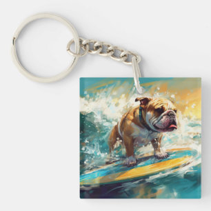 Bulldog Beach Surfing Painting Key Ring