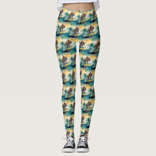 Bulldog Beach Surfing Painting Leggings