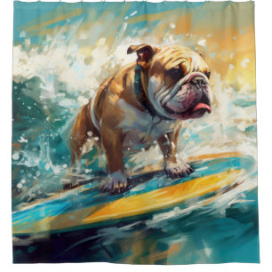 Bulldog Beach Surfing Painting Shower Curtain