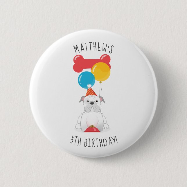 Bulldog Birthday Party 6 Cm Round Badge (Front)