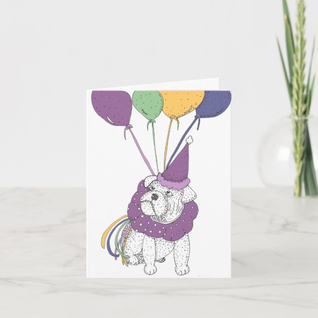 Bulldog Birthday with Balloons  Card (Front)