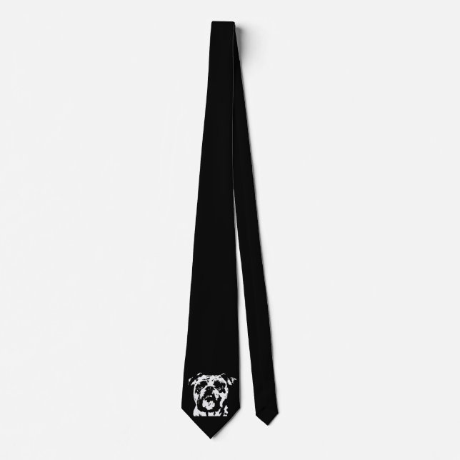 Bulldog Black & White Pop Art Dog Face Neck Tie (Front)
