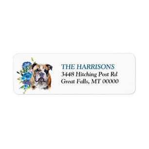 Bulldog Blue Floral Return Address Label