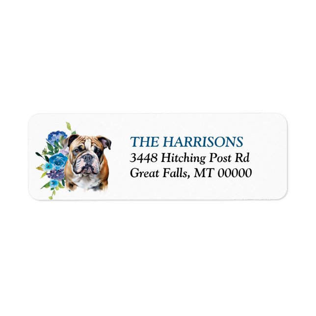 Bulldog Blue Floral Return Address Label (Front)