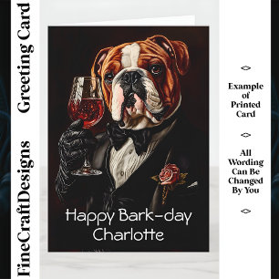 Bulldog, Bow Tie & Wine CR8 Custom Name Birthday  Card