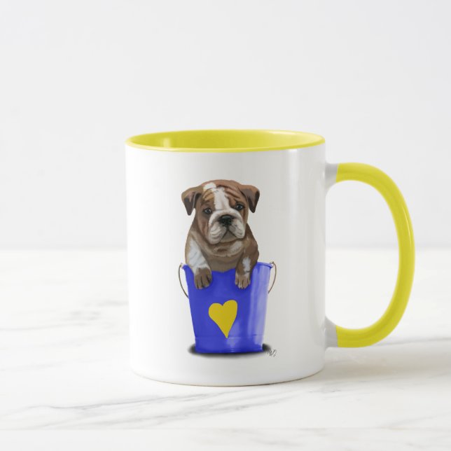Bulldog Bucket Of Love Blue Mug (Right)