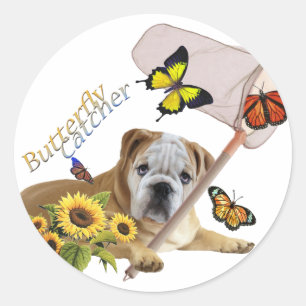 Bulldog Butterfly Catcher products Classic Round Sticker