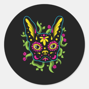 Bulldog Calavera Dia De Los Muertos Dogs  Classic Round Sticker