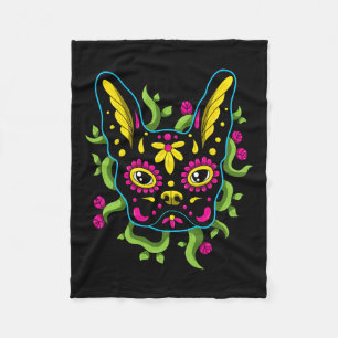 Bulldog Calavera Dia De Los Muertos Dogs  Fleece Blanket