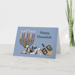 Bulldog Chanukah Card Menorah Dreidel1