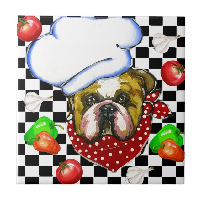 Bulldog Chef Ceramic Tile (Front)