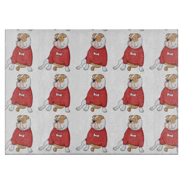 bulldog chillin in sweater cartoon cutting board (Front)
