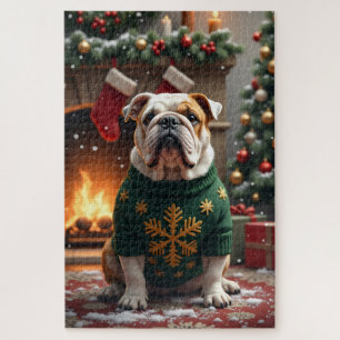 Bulldog Christmas Art Jigsaw Puzzle