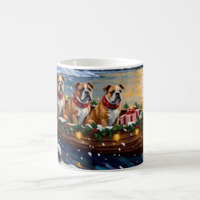 Bulldog Christmas Boat Holiday Coffee Mug (Center)