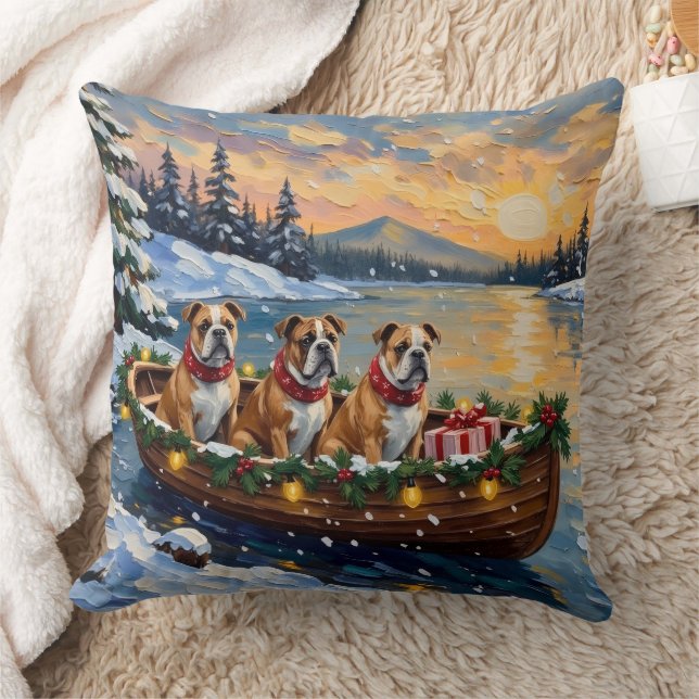 Bulldog Christmas Boat Holiday Cushion (Blanket)