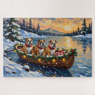 Bulldog Christmas Boat Holiday Jigsaw Puzzle