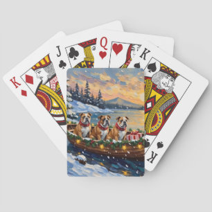 Bulldog Christmas Boat Holiday Playing Cards