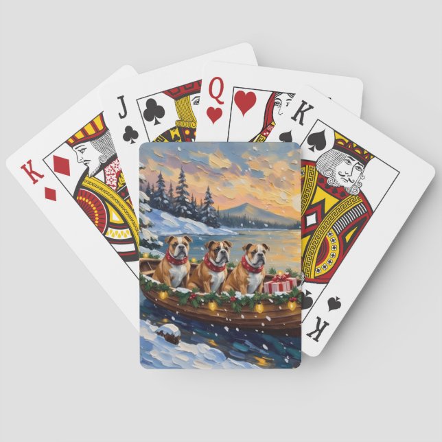 Bulldog Christmas Boat Holiday Playing Cards (Back)