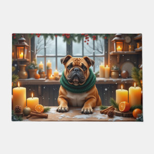 Bulldog Christmas Candle Workshop Art Doormat