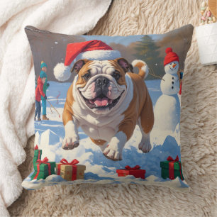 Bulldog Christmas Festive Snow Scene Cushion