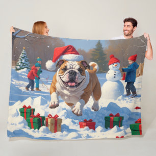 Bulldog Christmas Festive Snow Scene Fleece Blanket
