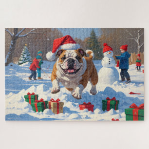 Bulldog Christmas Festive Snow Scene Jigsaw Puzzle
