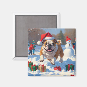 Bulldog Christmas Festive Snow Scene Magnet