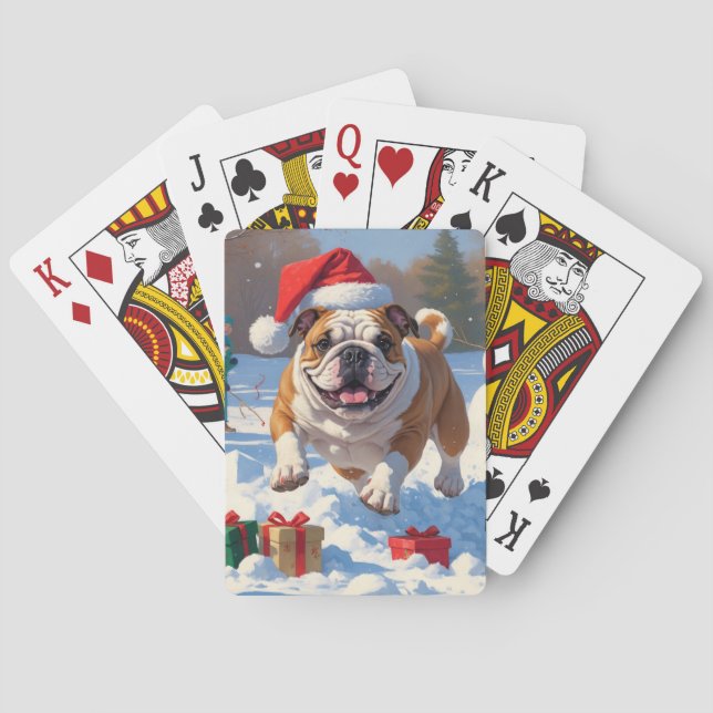 Bulldog Christmas Festive Snow Scene Playing Cards (Back)