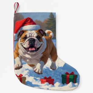 Bulldog Christmas Festive Snow Scene Small Christmas Stocking