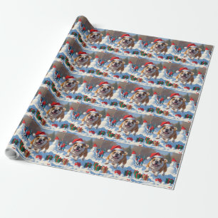 Bulldog Christmas Festive Snow Scene Wrapping Paper