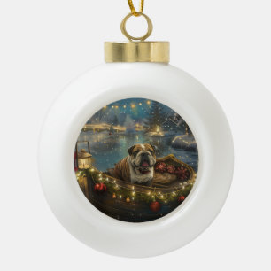 Bulldog Christmas Festive Voyage Ceramic Ball Christmas Ornament