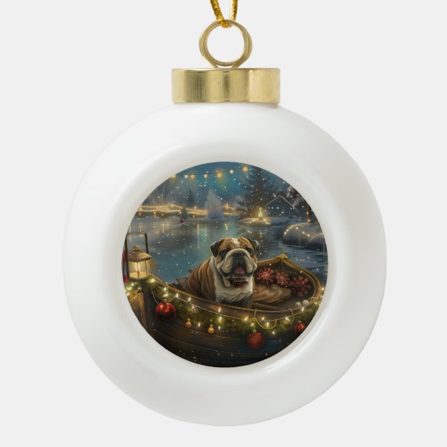 Bulldog Christmas Festive Voyage Ceramic Ball Christmas Ornament (Front)