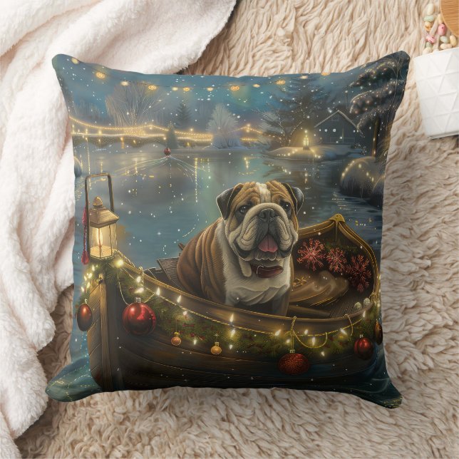 Bulldog Christmas Festive Voyage Cushion (Blanket)