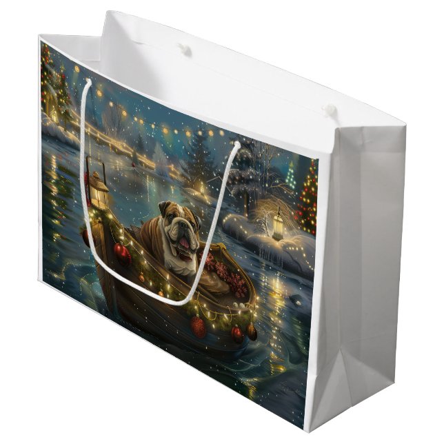 Bulldog Christmas Festive Voyage Large Gift Bag (Front Angled)