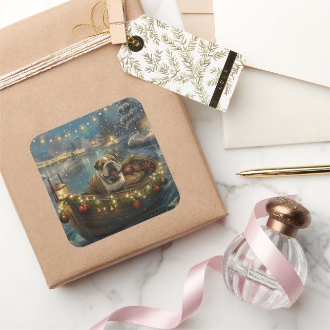 Bulldog Christmas Festive Voyage Square Sticker (Gifting)