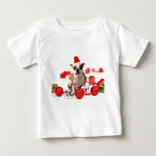 Bulldog Christmas Gift Box Ornaments Red Santa Hat Baby T-Shirt