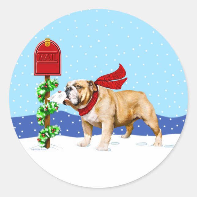 Bulldog Christmas Holiday Mail Classic Round Sticker (Front)