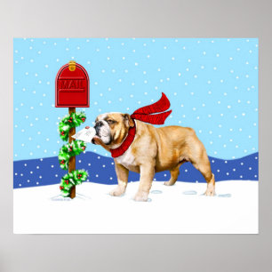 Bulldog Christmas Holiday Mail Poster
