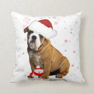 Bulldog Christmas Holiday Pillow