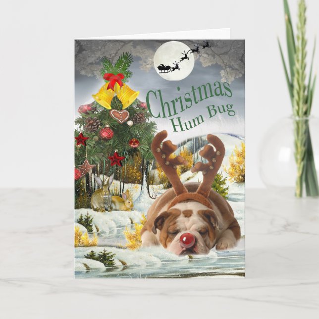 Bulldog Christmas Humbug Holiday Card (Front)