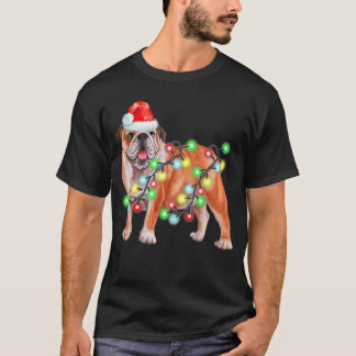 Bulldog Christmas  Light Santa Hat Gift Xmas T-Shirt