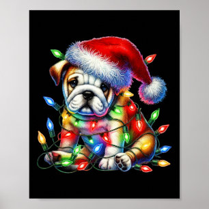 Bulldog Christmas Lights Santa Hat Dog Lover Poster
