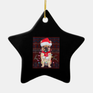Bulldog Christmas Lights Ugly Sweater Dog Lover Ceramic Ornament