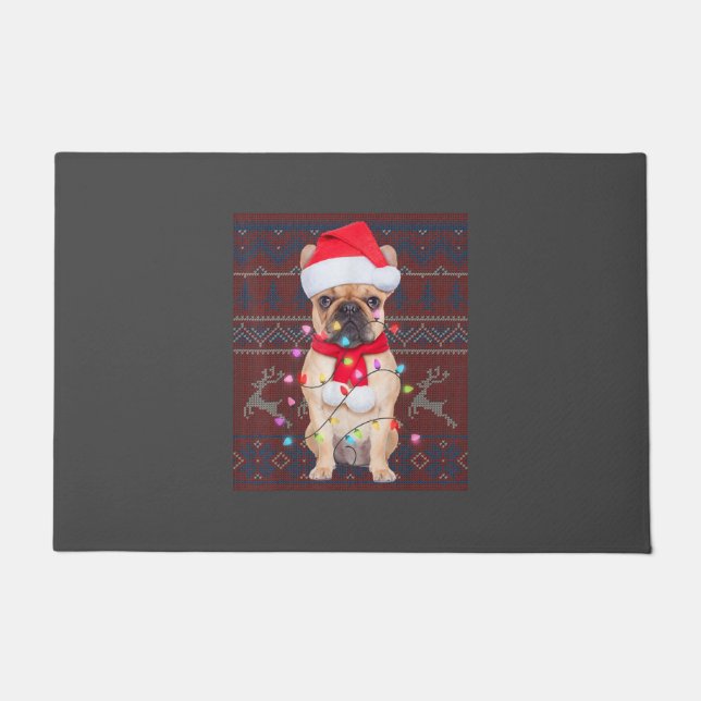 Bulldog Christmas Lights Ugly Sweater Dog Lover Doormat (Front)