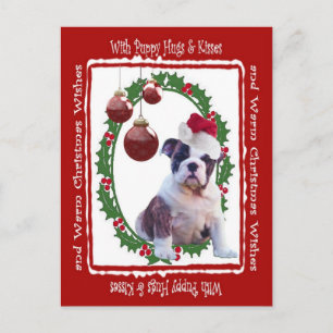 Bulldog Christmas Puppy Hugs Postcard #2