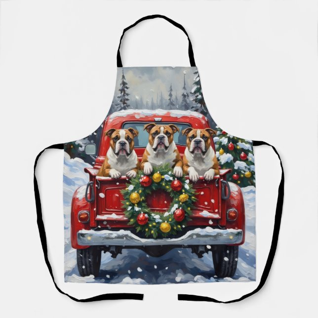Bulldog Christmas Red Truck Holiday Apron (Front)