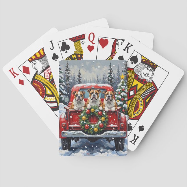 Bulldog Christmas Red Truck Holiday Playing Cards (Back)