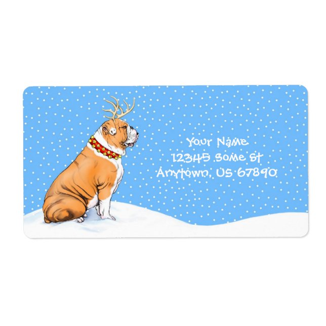 Bulldog Christmas Reindeer Red & White (Front)