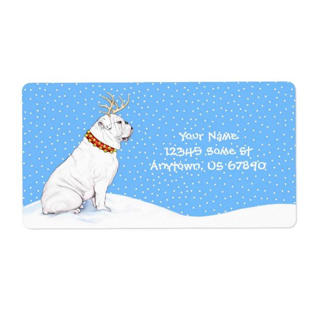 Bulldog Christmas Reindeer White (Front)