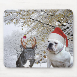 Bulldog Christmas snow scene Mouse Pad